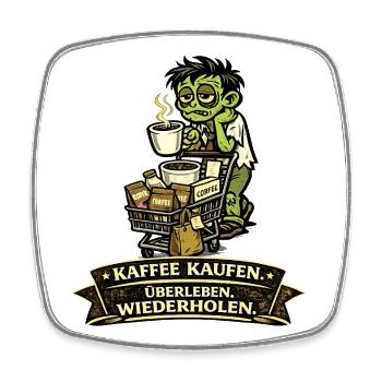 Kaffee Zombie Einkaufskarre - Viereckiger Kühlschrankmagnet - Weiß - Vorne