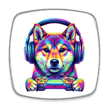 Casque Pop Art Shiba Inu Gamer pour chiens - Magnet carré - blanc - Devant