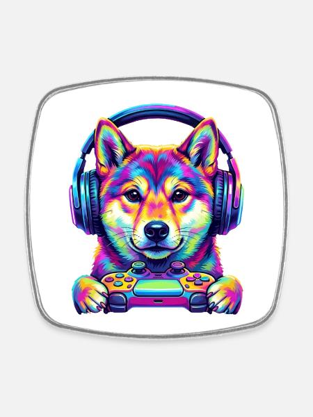 Casque Pop Art Shiba Inu Gamer pour chiens - Magnet carré - blanc