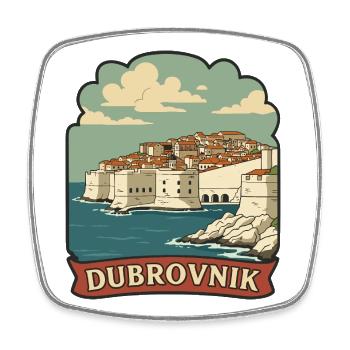 Dubrovnik Croatia Old Town Walls Retro Badge - Square fridge magnet - white - Front