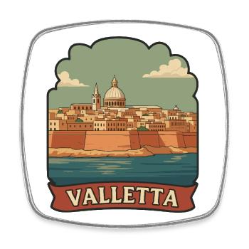 Badge de voyage rétro de la ligne historique de la Skyline de Valletta Malte - Magnet carré - blanc - Devant