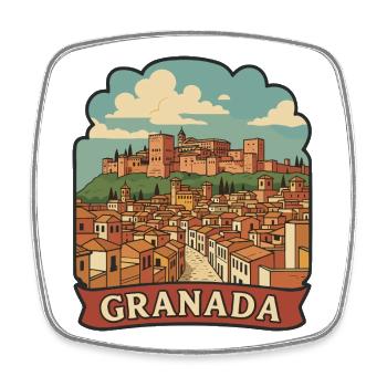 Granada Spain Alhambra Retro Travel Sticker - Square fridge magnet - white - Front