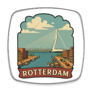 Rotterdam Erasmus Bridge Retro Reiseaufkleber - Viereckiger Kühlschrankmagnet - Weiß - Vorne