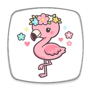 Flamant rose de Kawaii avec couronne de fleurs - Magnet carré - blanc - Devant
