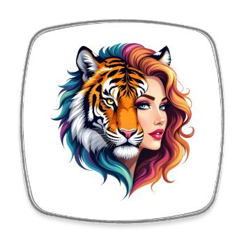Femme Tigre Arc-en-ciel - Magnet carré - blanc - Devant