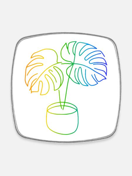 Monstera Regenbogen Linienkunst - Viereckiger Kühlschrankmagnet - Weiß