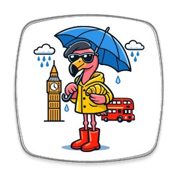 London Rain Flamingo Cartoon - Square fridge magnet - white - Front