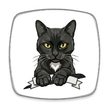 Black Cat Banner Art - Square fridge magnet - white - Front