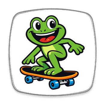 Frosch auf Skateboard – Cartoon-Design - Viereckiger Kühlschrankmagnet - Weiß - Vorne