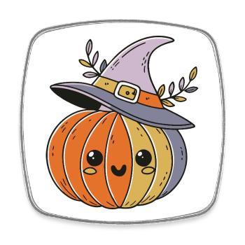 Kawaii Witch Pumpkin - Square fridge magnet - white - Front