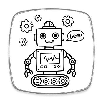  Roboter Beep Kindergeburtstag Technik Bastler - Viereckiger Kühlschrankmagnet - Weiß - Vorne