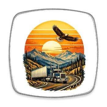 Truck Driver Truck Long-Distance Road Mountains - Square fridge magnet - white - Front