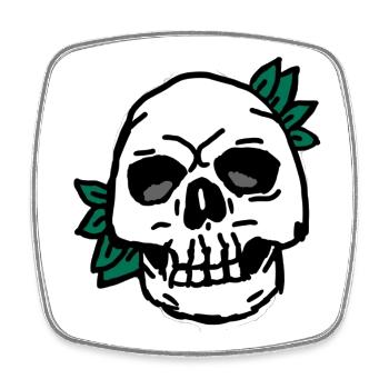 Crâne avec accent de feuilles vertes - Magnet carré - blanc - Devant