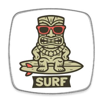 Surf Tiki Figure Surfing Hawaii Beach Bar - Magnet carré - blanc - Devant