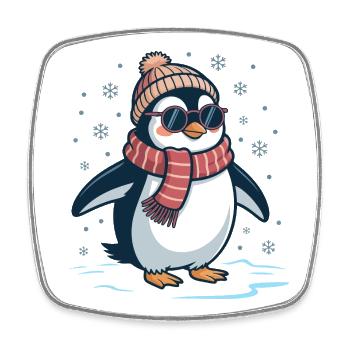 Pingouin mignon - Cadeau pour l’amoureux des manchots - Magnet carré - blanc - Devant