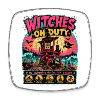 Witches On Duty Summerween Halloween Trend - Viereckiger Kühlschrankmagnet - Weiß - Vorne