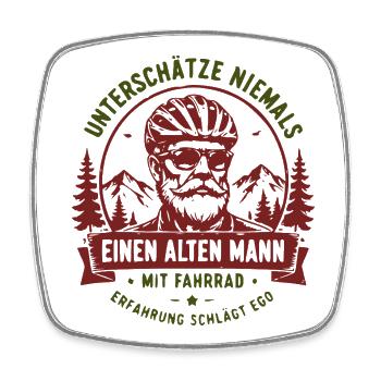 Unterschätze niemals alten Mann mit Fahrrad - Viereckiger Kühlschrankmagnet - Weiß - Vorne