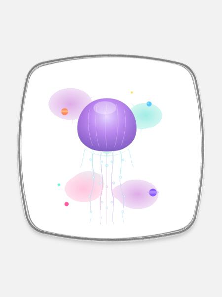 Cosmic Neon Jellyfish - Square fridge magnet - white