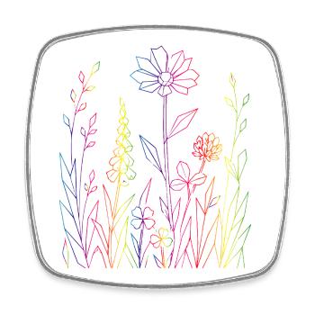 Colorful Flower Meadow Line Art Illustration - Square fridge magnet - white - Front