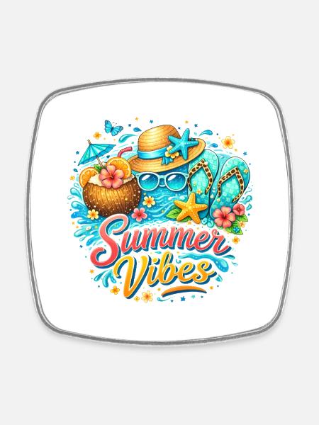 Summer Vibes: Beach Happiness & Tropical Colors - Square fridge magnet - white