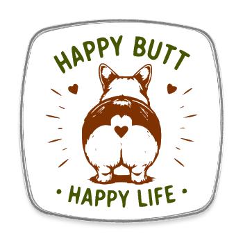 Happy dog's bottom – happy life - Square fridge magnet - white - Front
