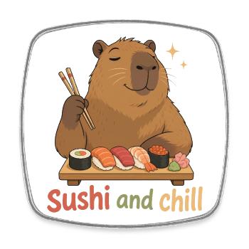 Sushi and Chill Cabybara - Square fridge magnet - white - Front