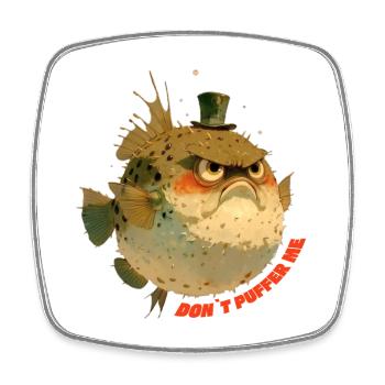 Grumpy puffer fish with top hat - Square fridge magnet - white - Front