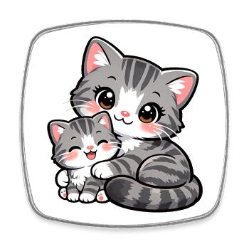 Maman chatte et son doux chaton se blottissent ensemble - Magnet carré - blanc - Devant