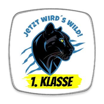 Jetzt wird's Wild - Schwarzer Panther 1. Klasse - Viereckiger Kühlschrankmagnet - Weiß - Vorne