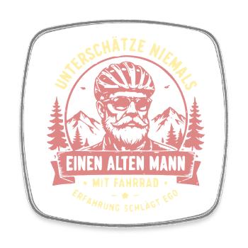 Unterschätze niemals alten Mann mit Fahrrad - Viereckiger Kühlschrankmagnet - Weiß - Vorne