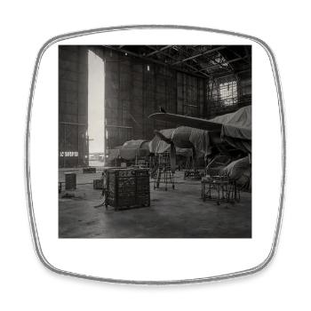 Vintage Airplane Hangar Photography Noir Animal - Square fridge magnet - white - Front