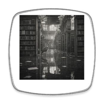 Bibliothèque Lost Place Art Noir Blanc Héron - Magnet carré - blanc - Devant