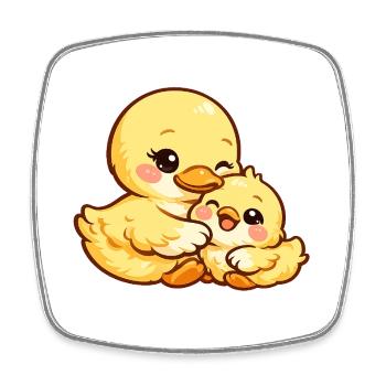 Mom Duck and her chick cuddle together - Square fridge magnet - white - Front