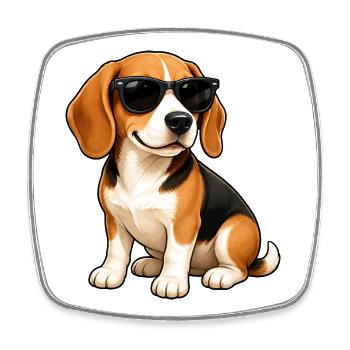 Cool Beagle Dog with Sunglasses Cartoon - Square fridge magnet - white - Front