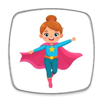 Super-héroïne volante de dessin animé avec une cape violette - Magnet carré - blanc - Devant