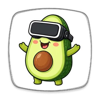 Avocado Cartoon Gamer Virtual Reality Comic - Square fridge magnet - white - Front