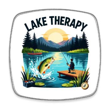 Lake Therapy Sunset Fishing - Square fridge magnet - white - Front