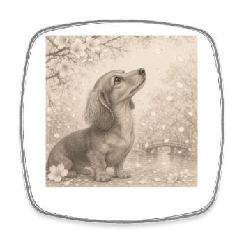 Motif rétro du crayon en fleurs de cerisier teckel - Magnet carré - blanc - Devant