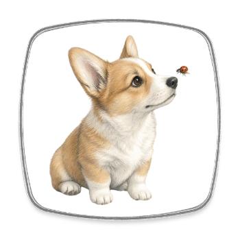 Motif de chien corgi avec cadeau coccinelle - Magnet carré - blanc - Devant