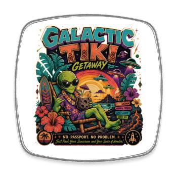 Galactic Tiki Alien Vacances rétro à Hawaï Science-fiction - Magnet carré - blanc - Devant
