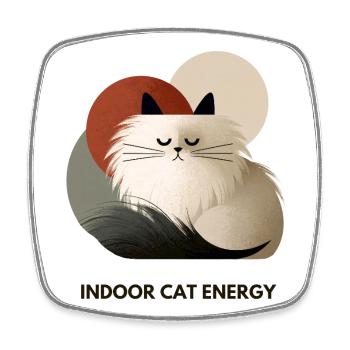 Indoor Cat Energy Retro Illustration Design - Square fridge magnet - white - Front