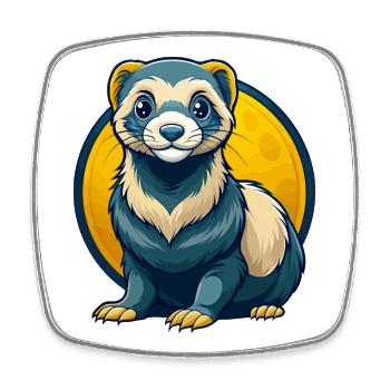 Ferret Kawaii Maskottchen Cartoon Clipart Logo Abzeichen - Viereckiger Kühlschrankmagnet - Weiß - Vorne