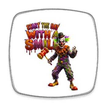Clown Grin Dripping Text Tee - Square fridge magnet - white - Front
