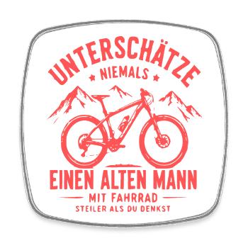 Unterschätze alten Mann am Fahrrad - Viereckiger Kühlschrankmagnet - Weiß - Vorne