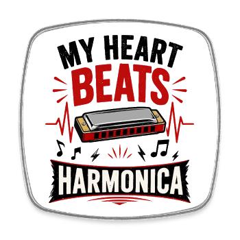 Instrument Harmonica Musique Battement de cœur - Magnet carré - blanc - Devant