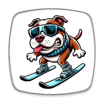 Dog Bulldog Snowboard Winter Sports Beginner - Square fridge magnet - white - Front