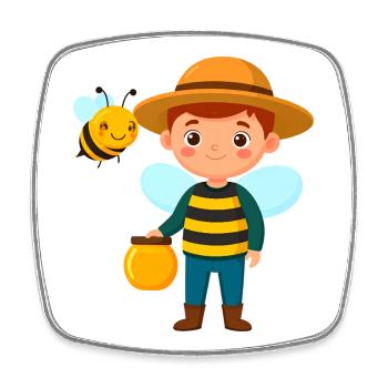 Comic boy as beekeeper with bee & honey – motif - Square fridge magnet - white - Front