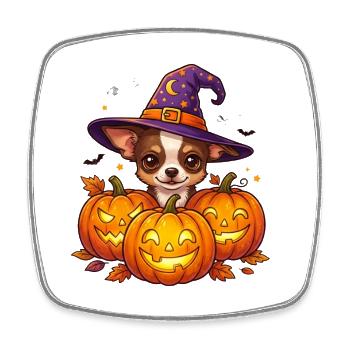 Halloween Chihuahua Pumpkin Witch - Square fridge magnet - white - Front