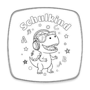 Schulkind - Dino mit Kopfhörern zum ausmalen  - Viereckiger Kühlschrankmagnet - Weiß - Vorne