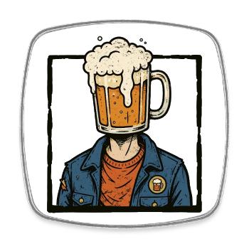 Beer lover, beer-drinking head, vacation trip - Square fridge magnet - white - Front